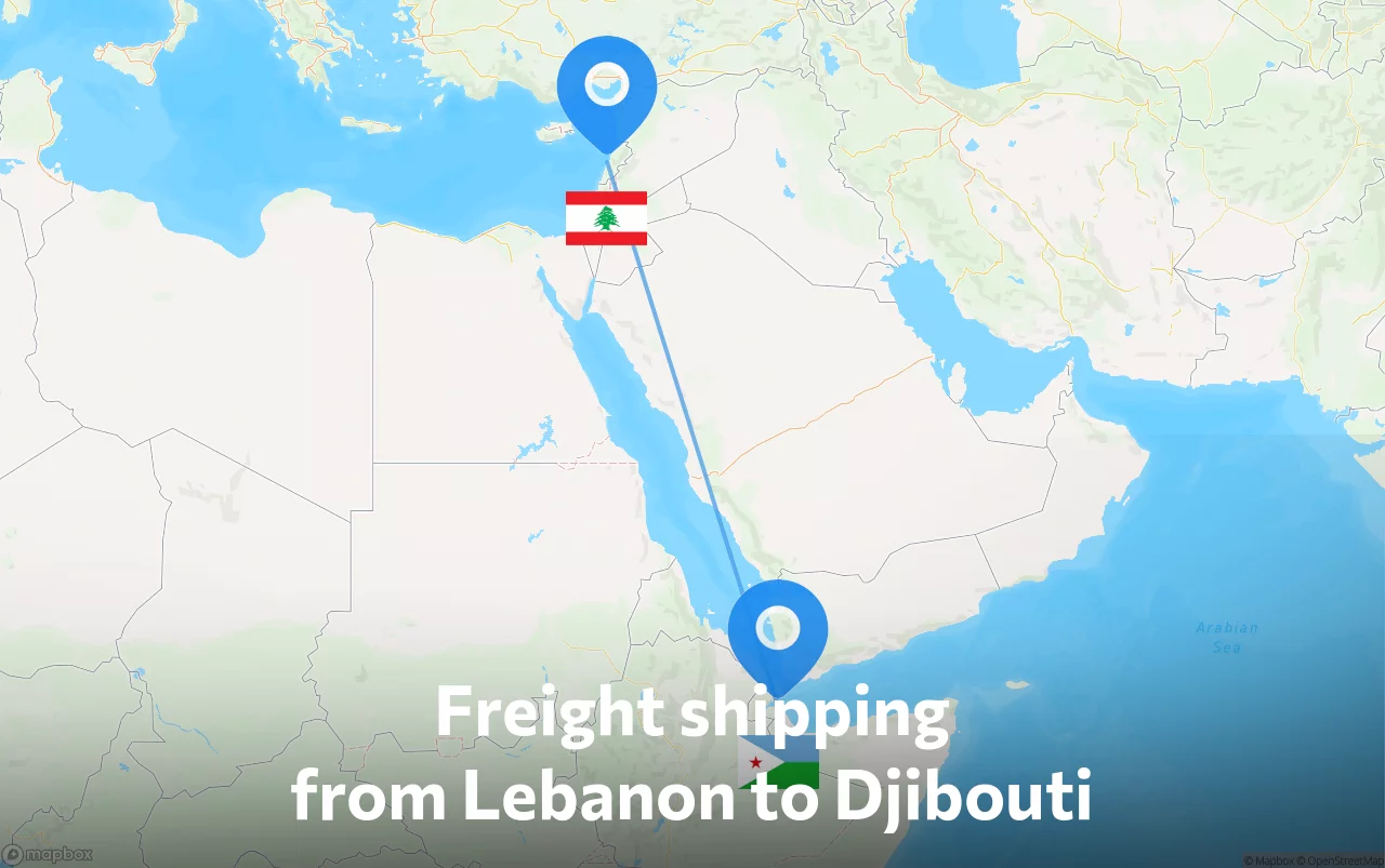 Shipping route from Lebanon to Djibouti