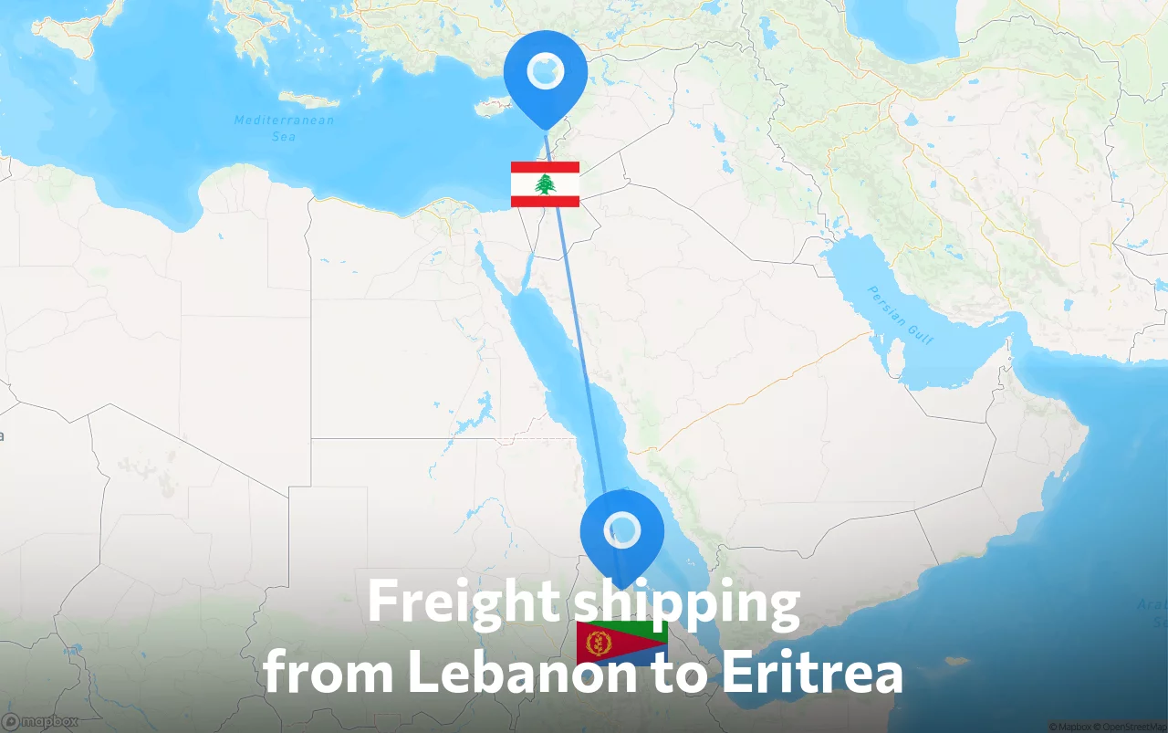 Shipping route from Lebanon to Eritrea