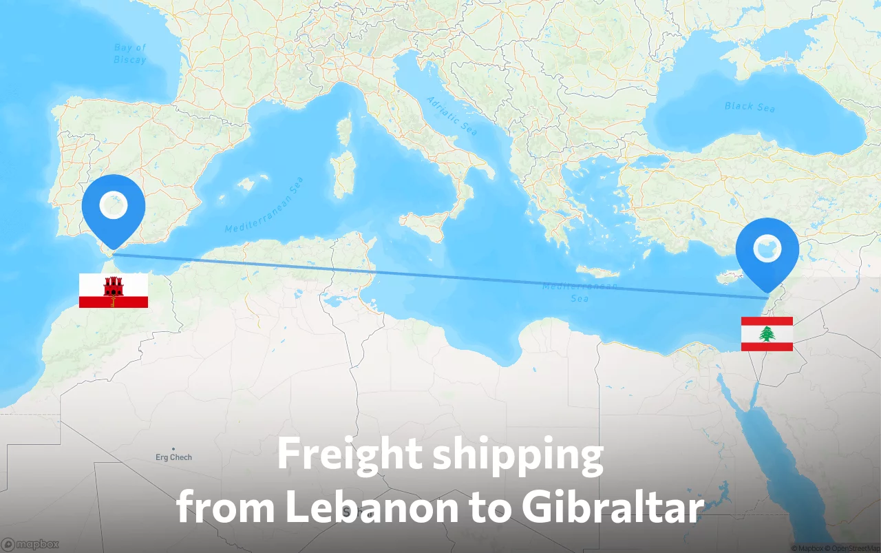 Shipping route from Lebanon to Gibraltar