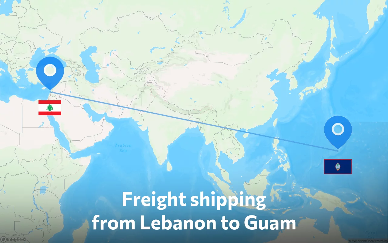 Shipping route from Lebanon to Guam