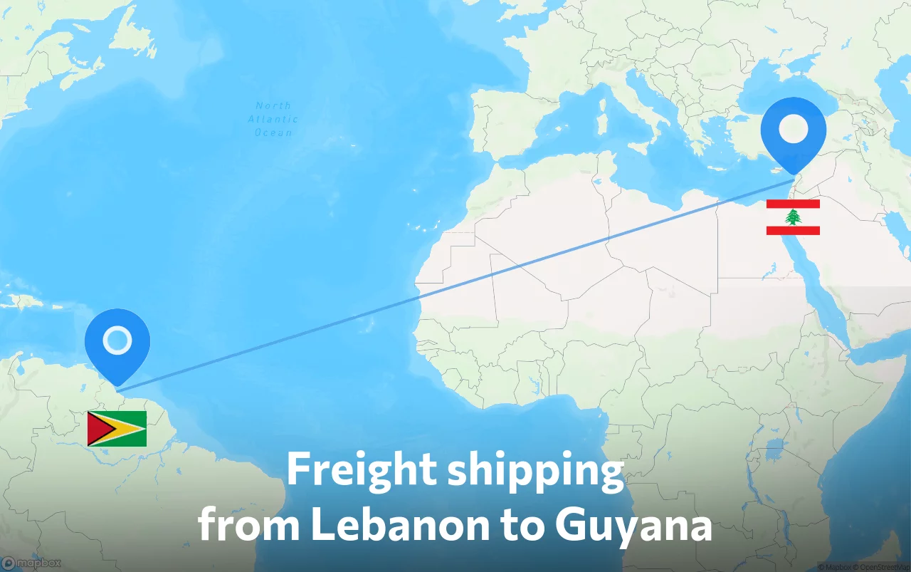 Shipping route from Lebanon to Guyana