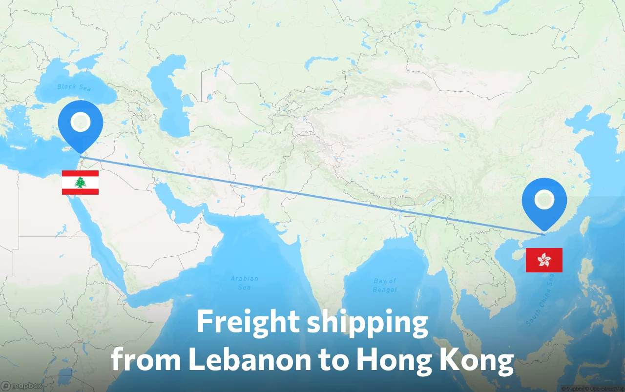 Shipping route from Lebanon to Hong Kong