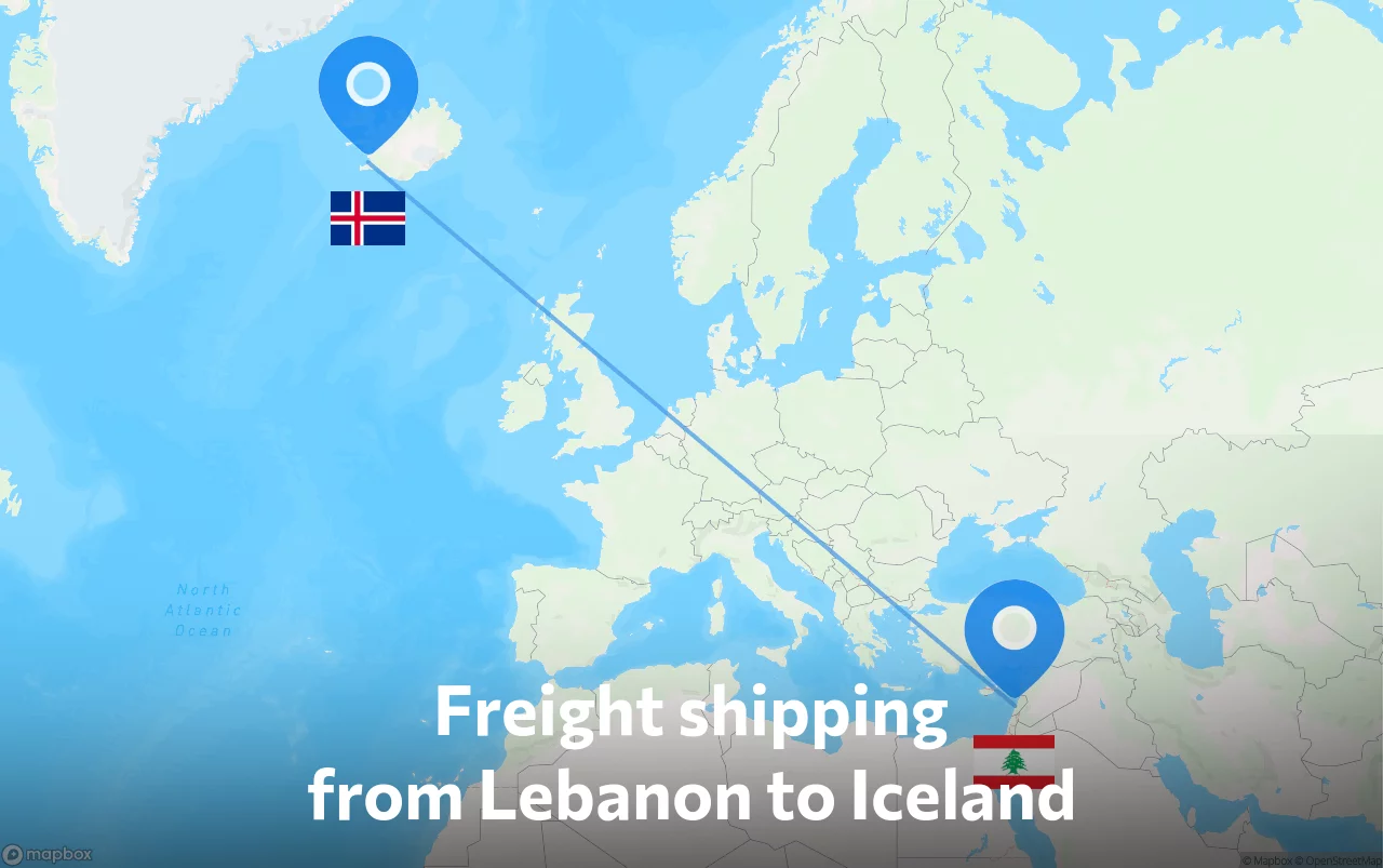 Shipping route from Lebanon to Iceland