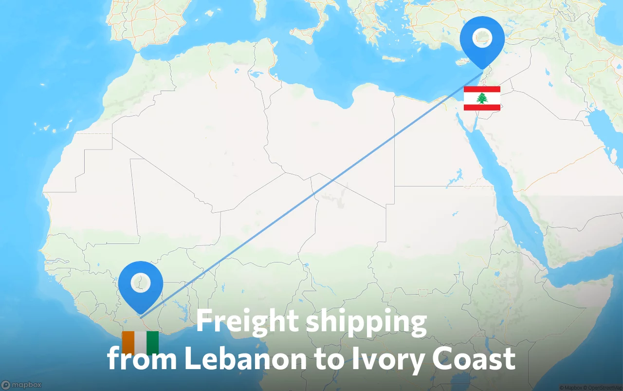Shipping route from Lebanon to Ivory Coast