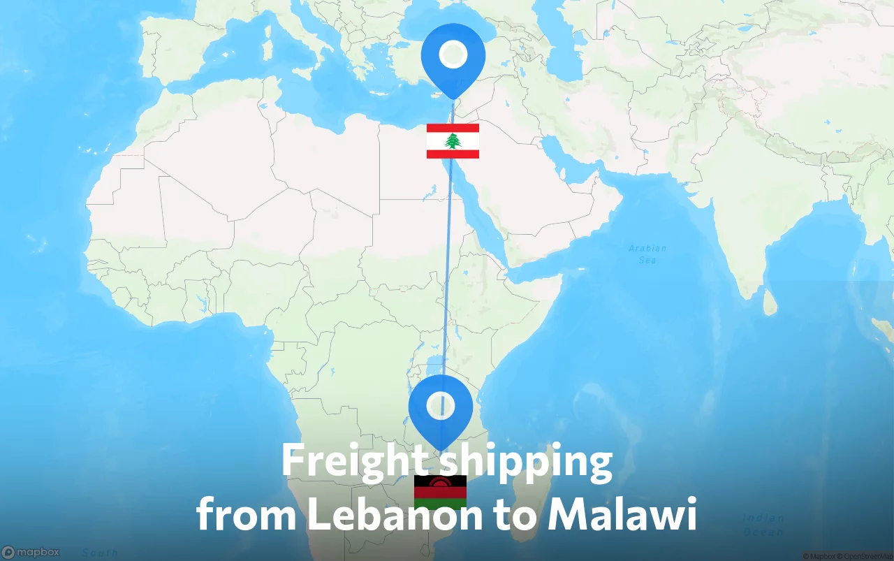 Shipping route from Lebanon to Malawi