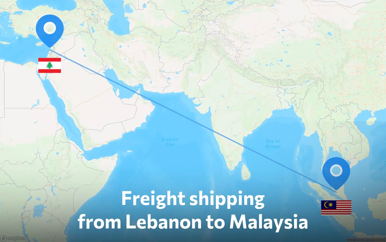 Shipping route from Lebanon to Malaysia