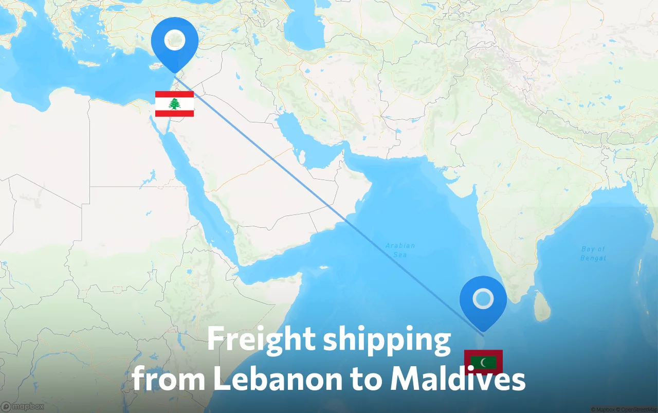 Shipping route from Lebanon to Maldives