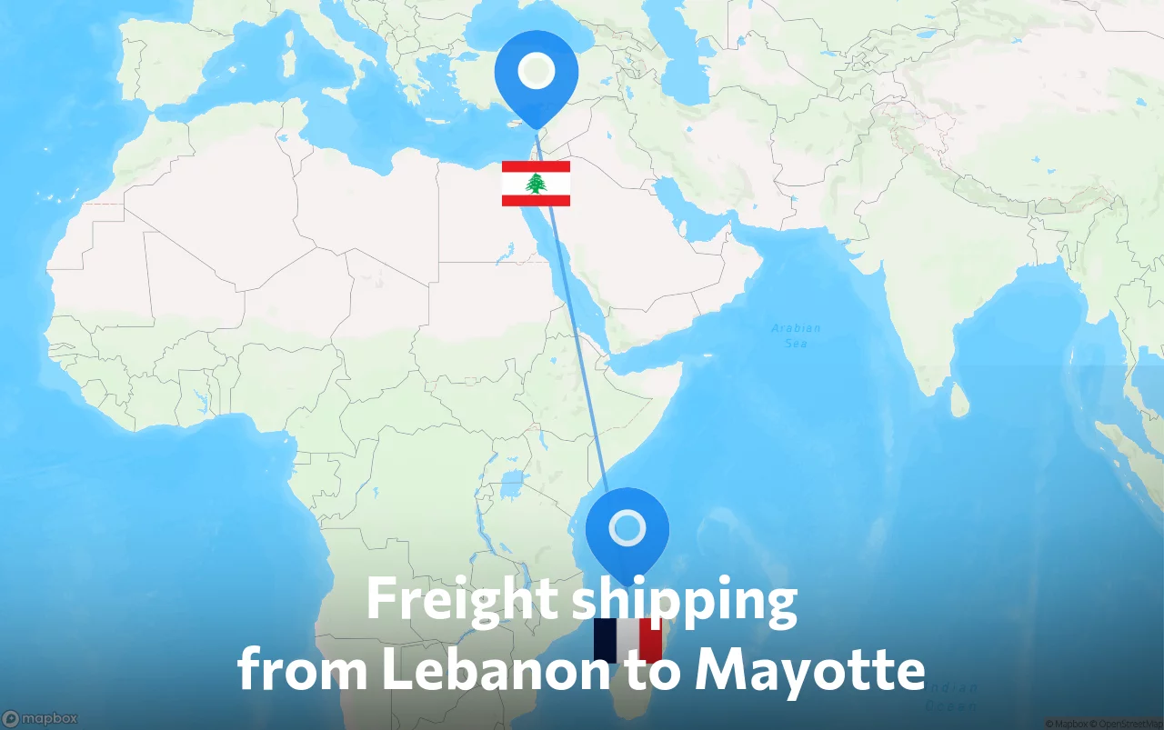 Shipping route from Lebanon to Mayotte
