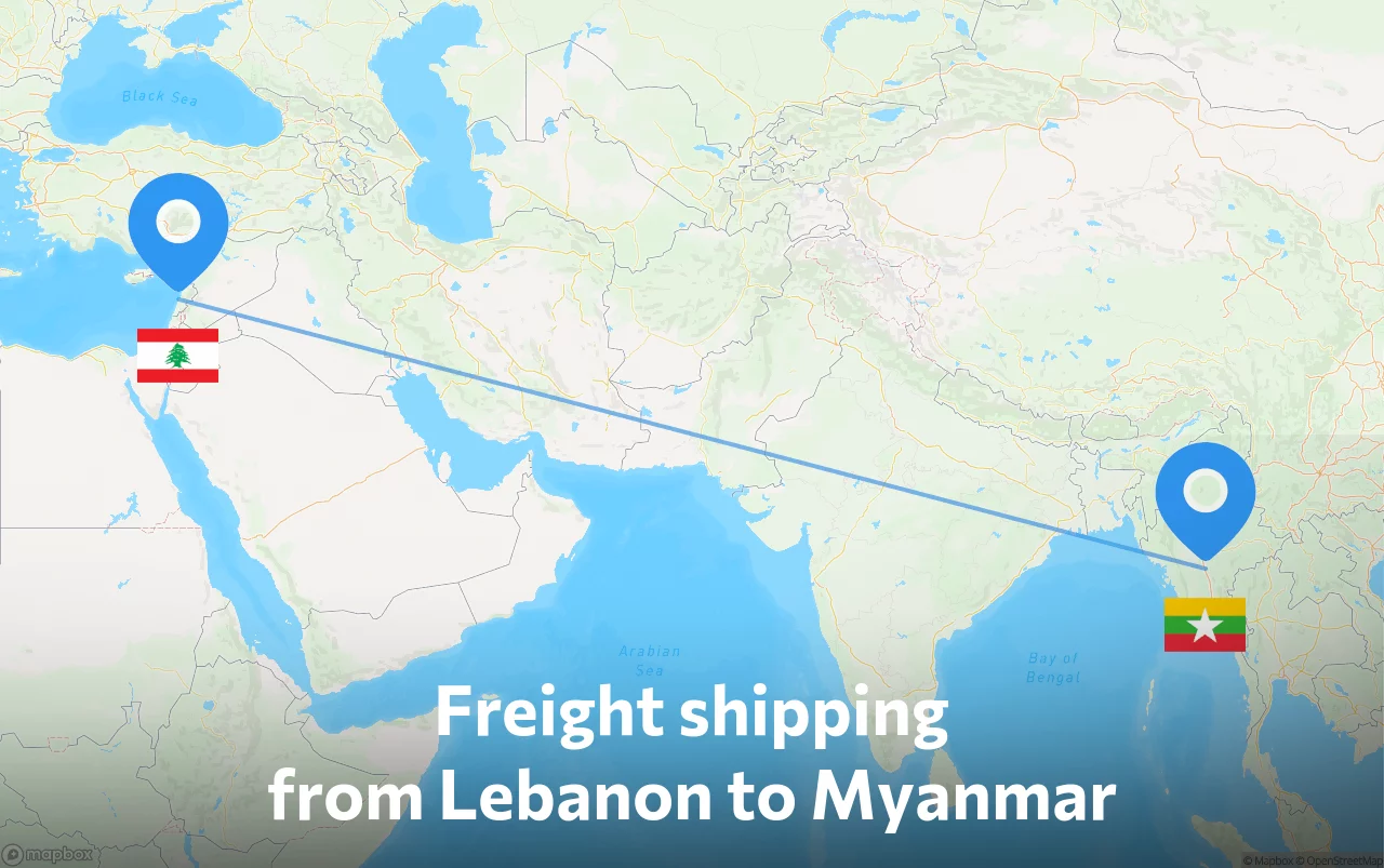 Shipping route from Lebanon to Myanmar