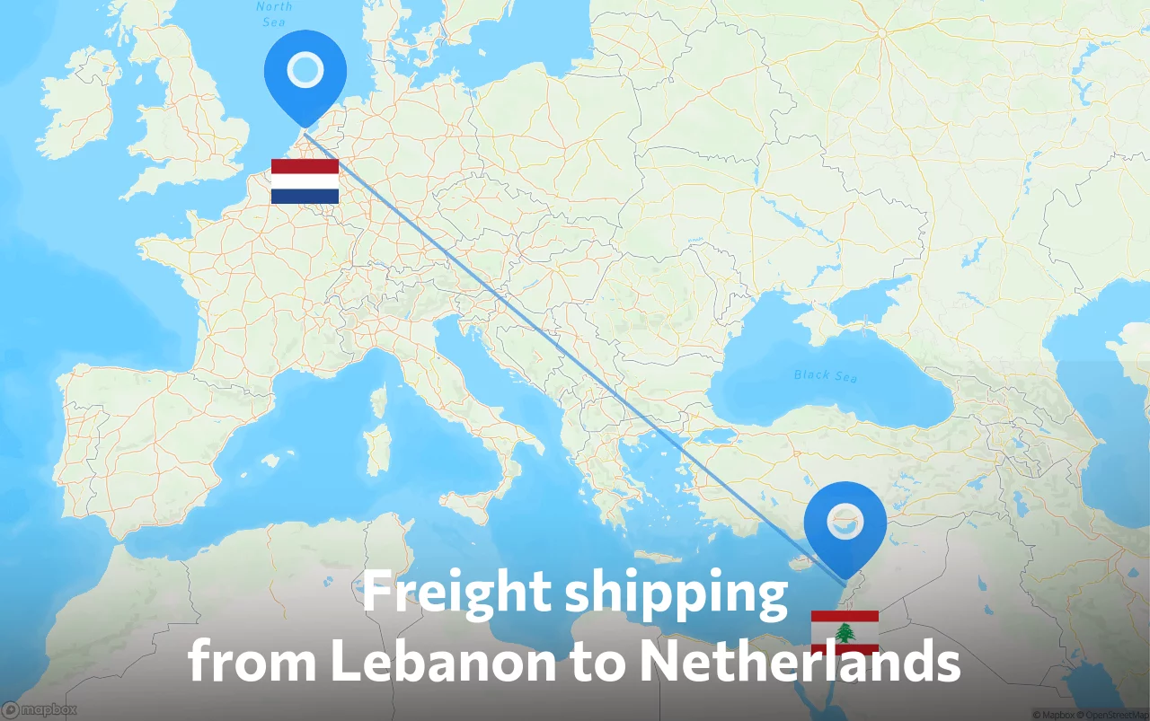 Shipping route from Lebanon to Netherlands