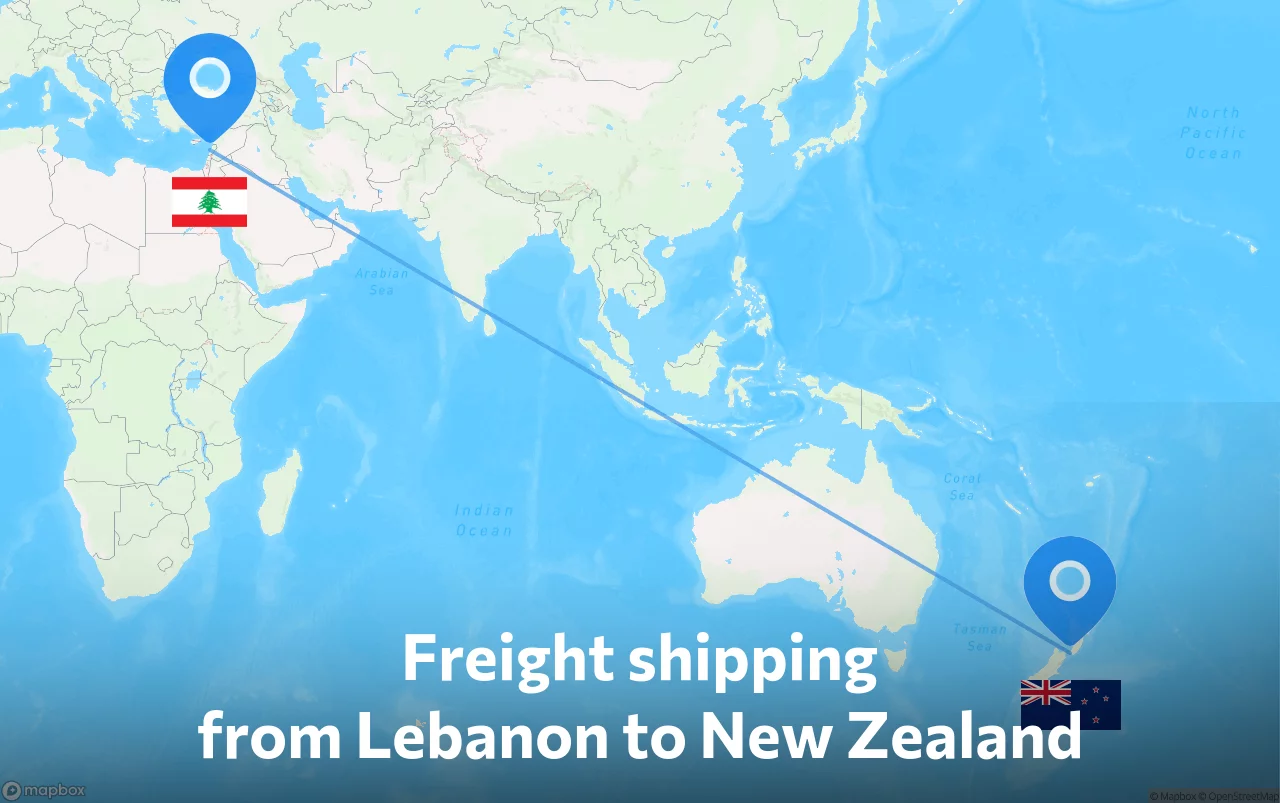 Shipping route from Lebanon to New Zealand
