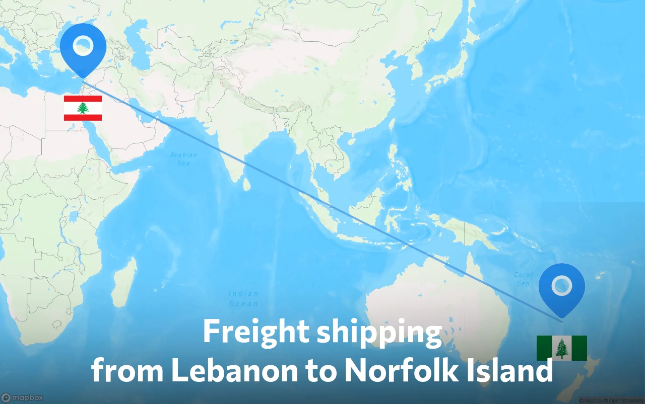 Shipping route from Lebanon to Norfolk Island