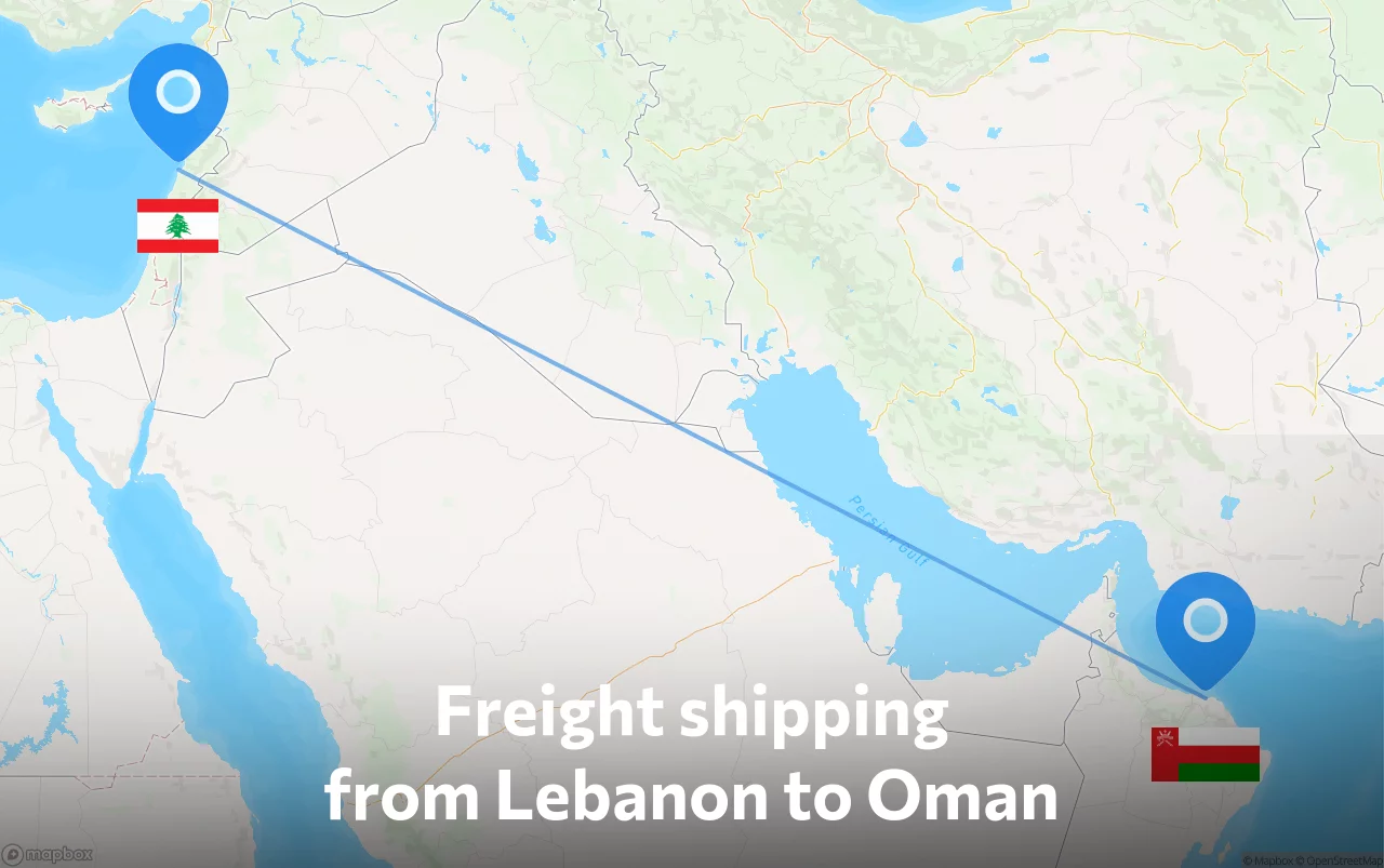 Shipping route from Lebanon to Oman