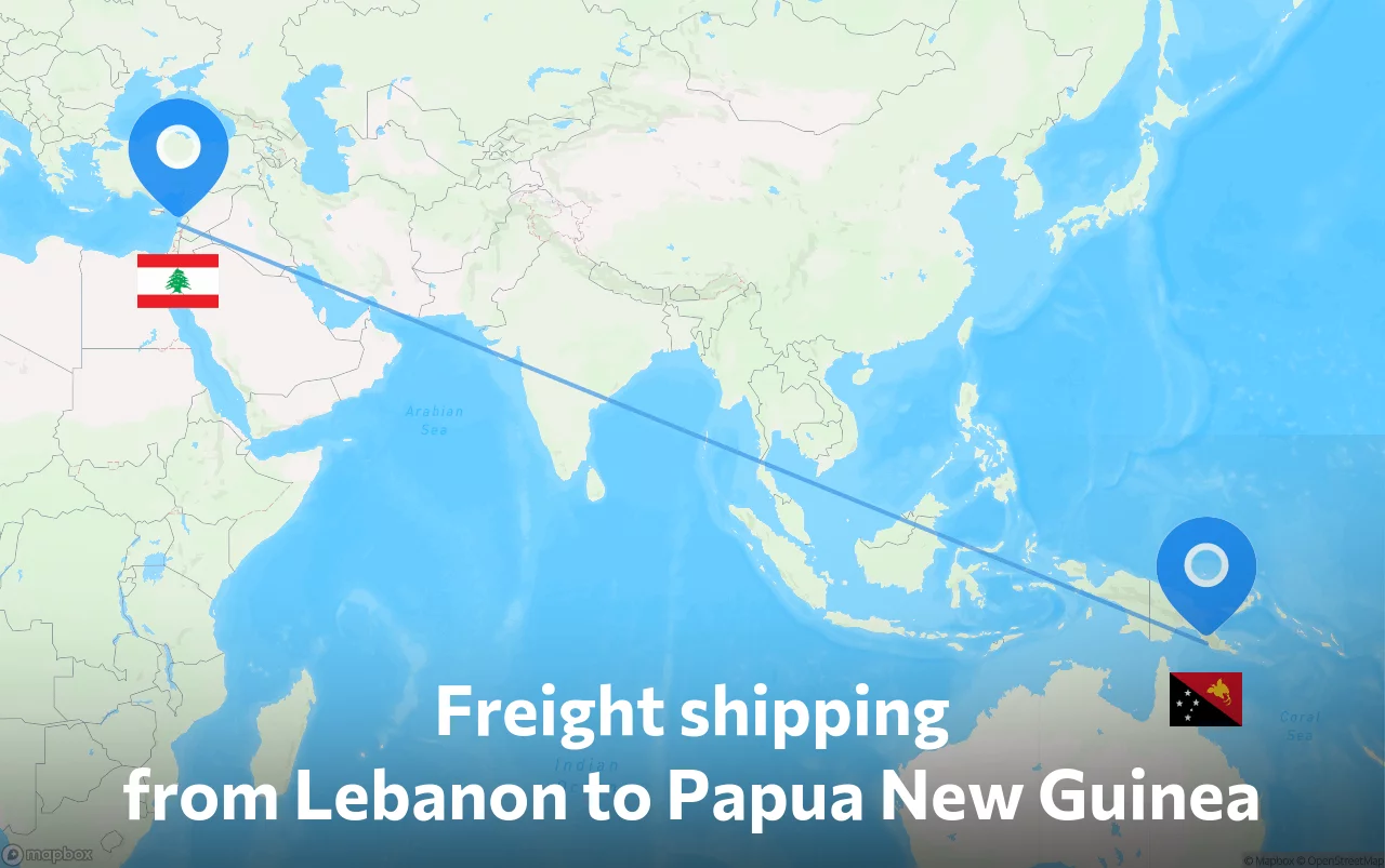Shipping route from Lebanon to Papua New Guinea