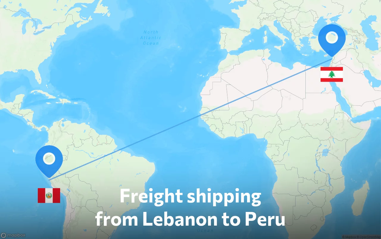 Shipping route from Lebanon to Peru
