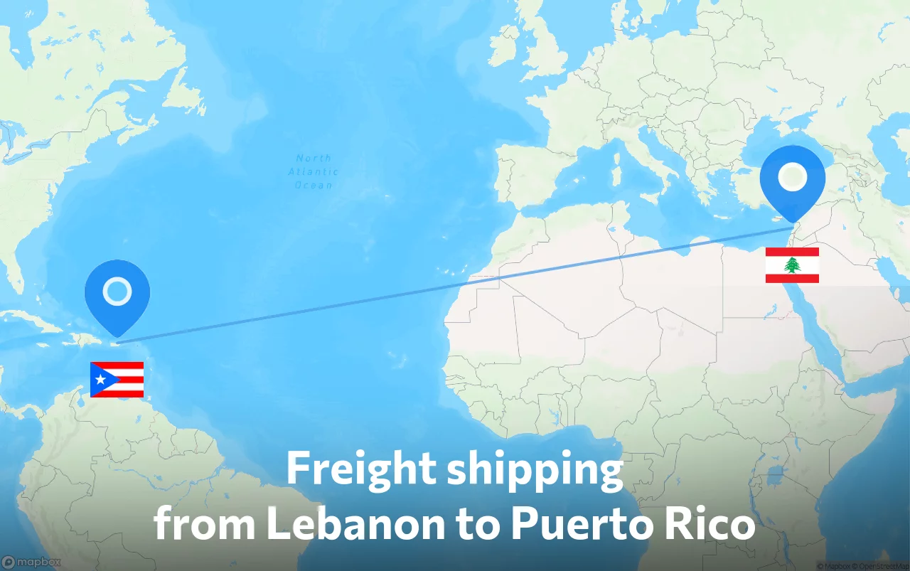 Shipping route from Lebanon to Puerto Rico