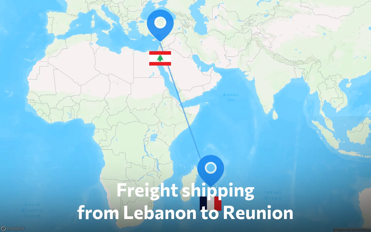 Shipping route from Lebanon to Reunion