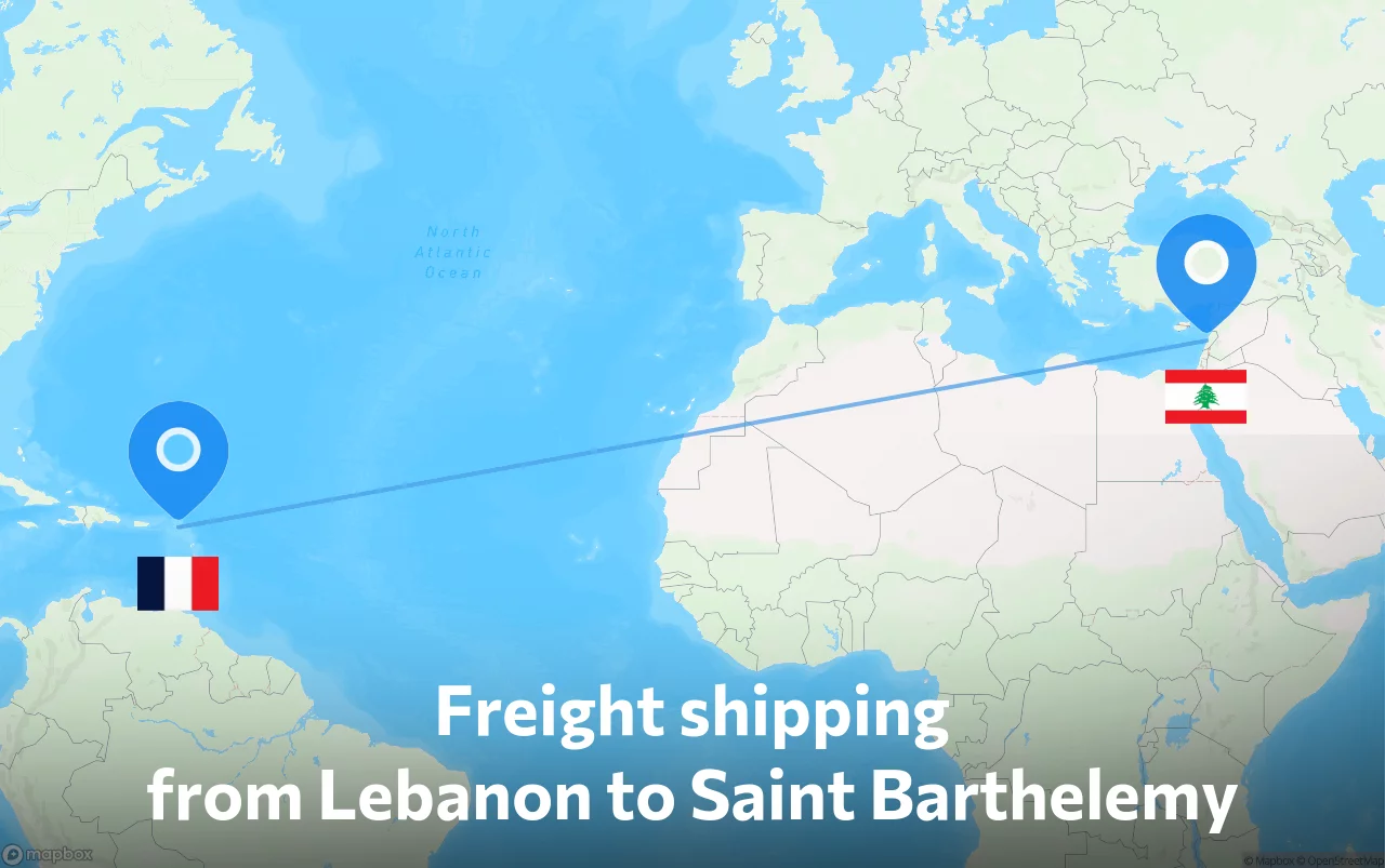Shipping route from Lebanon to Saint Barthelemy