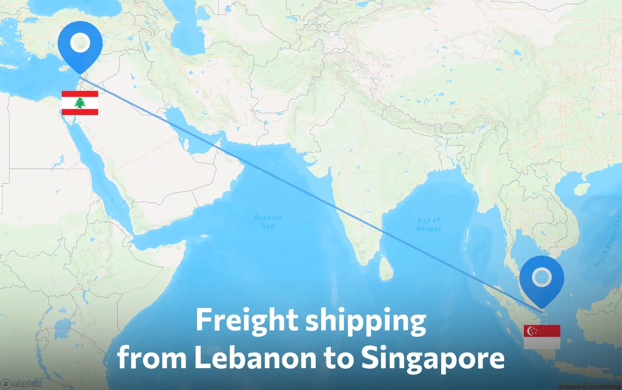Shipping route from Lebanon to Singapore