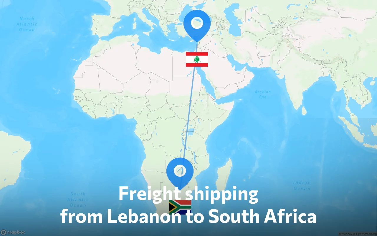 Shipping route from Lebanon to South Africa