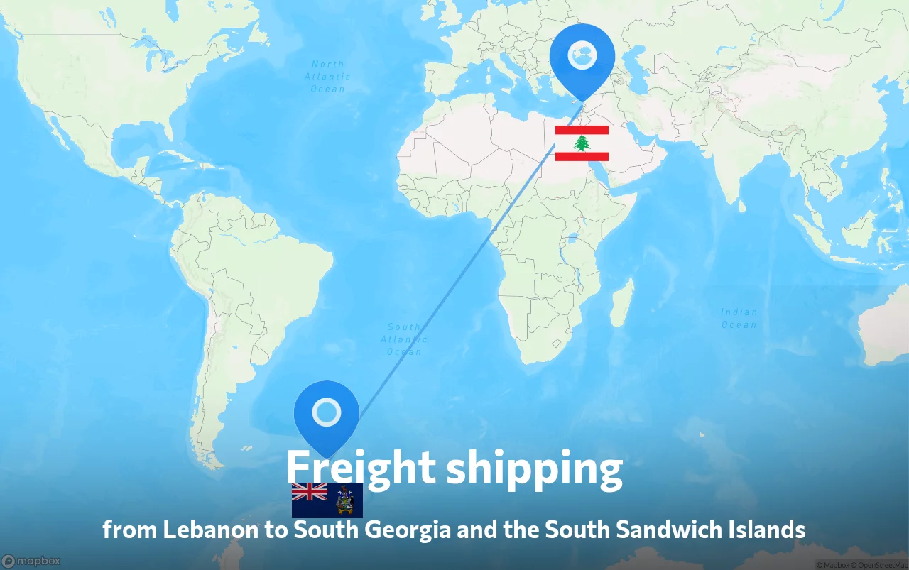 Shipping route from Lebanon to South Georgia and the South Sandwich Islands