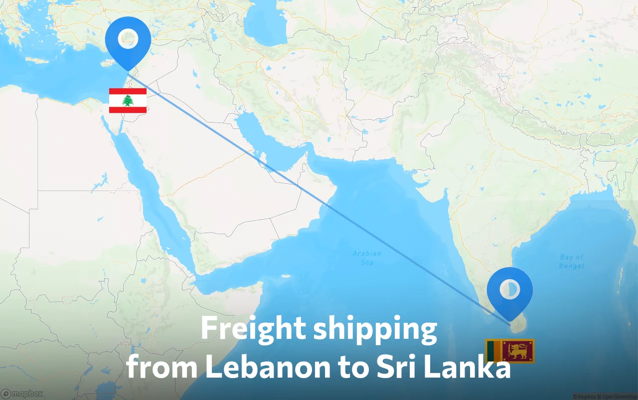 Shipping route from Lebanon to Sri Lanka