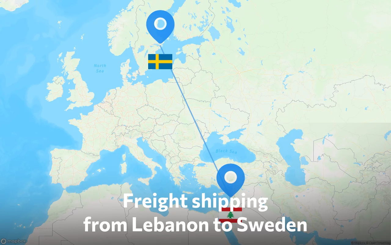 Shipping route from Lebanon to Sweden