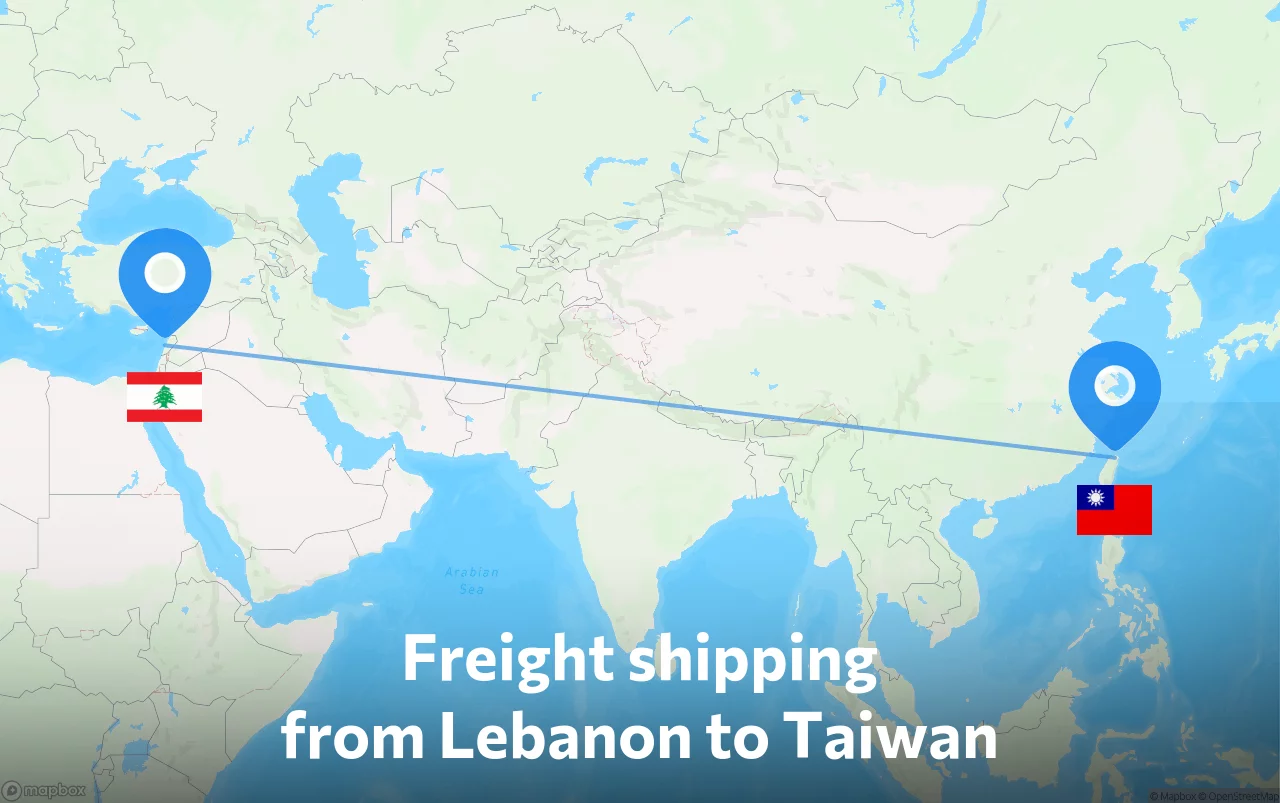 Shipping route from Lebanon to Taiwan