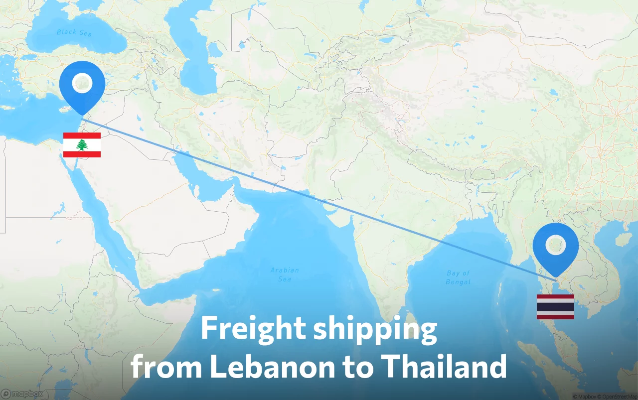 Shipping route from Lebanon to Thailand