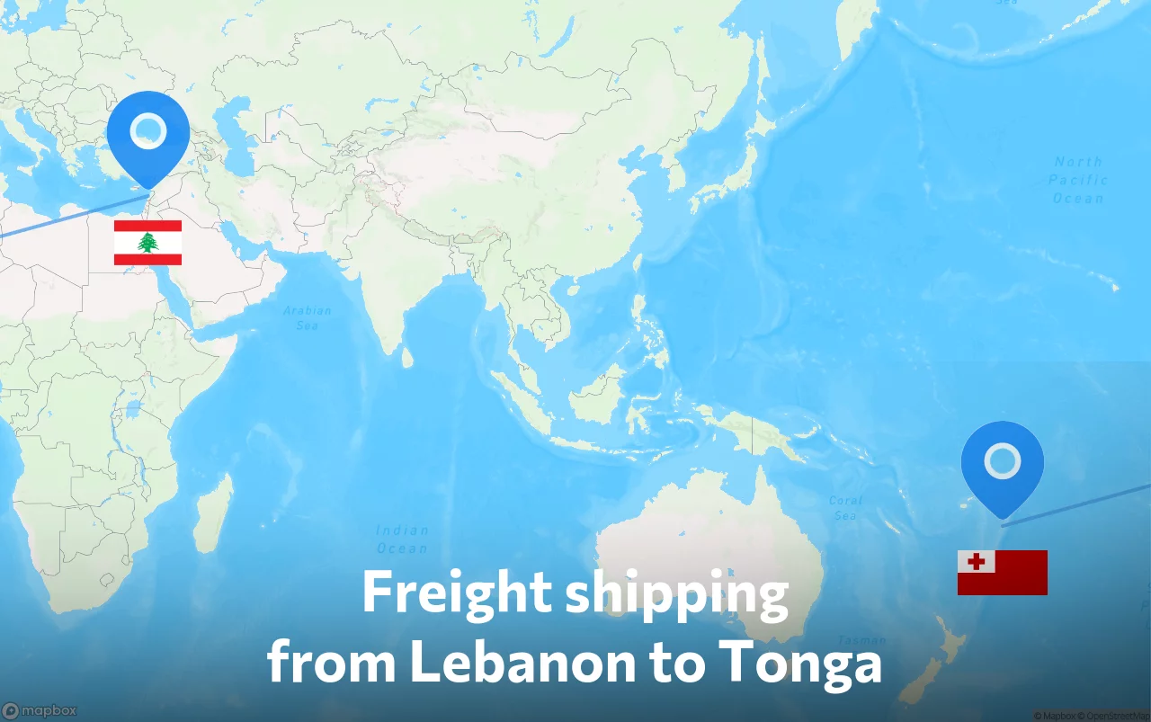 Shipping route from Lebanon to Tonga
