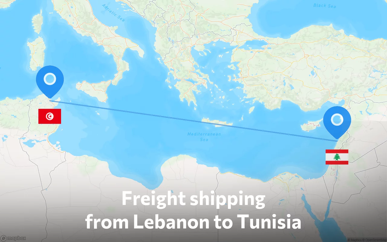 Shipping route from Lebanon to Tunisia