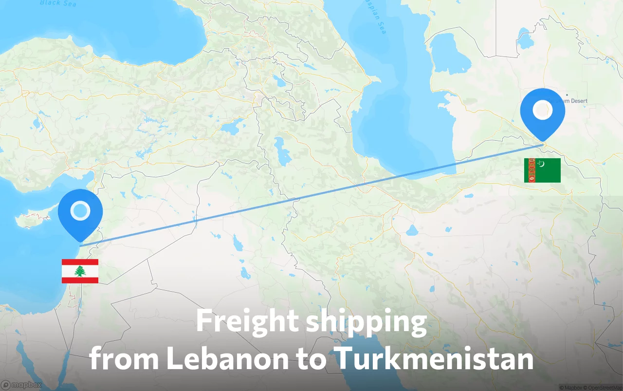 Shipping route from Lebanon to Turkmenistan