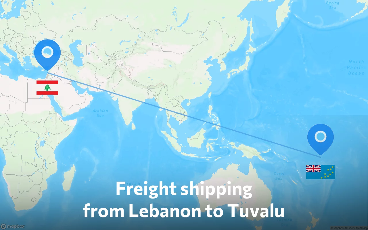 Shipping route from Lebanon to Tuvalu