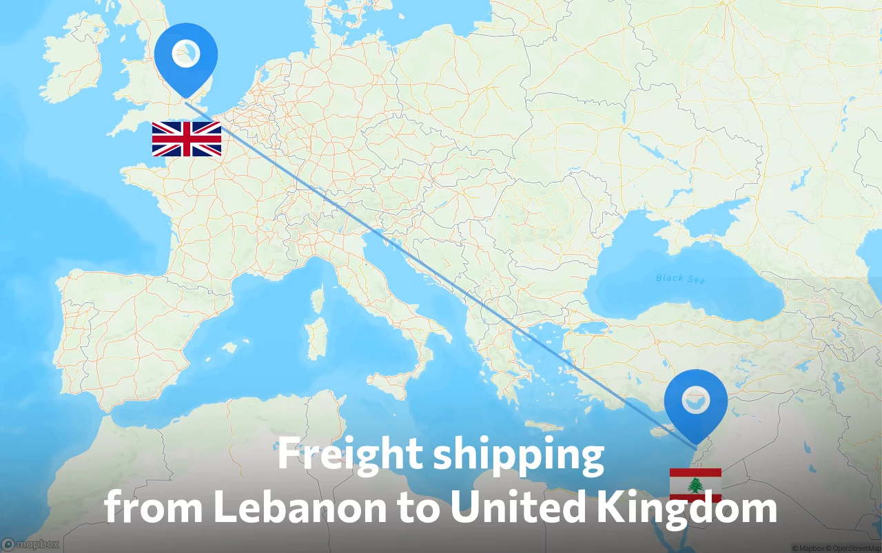 Shipping route from Lebanon to United Kingdom