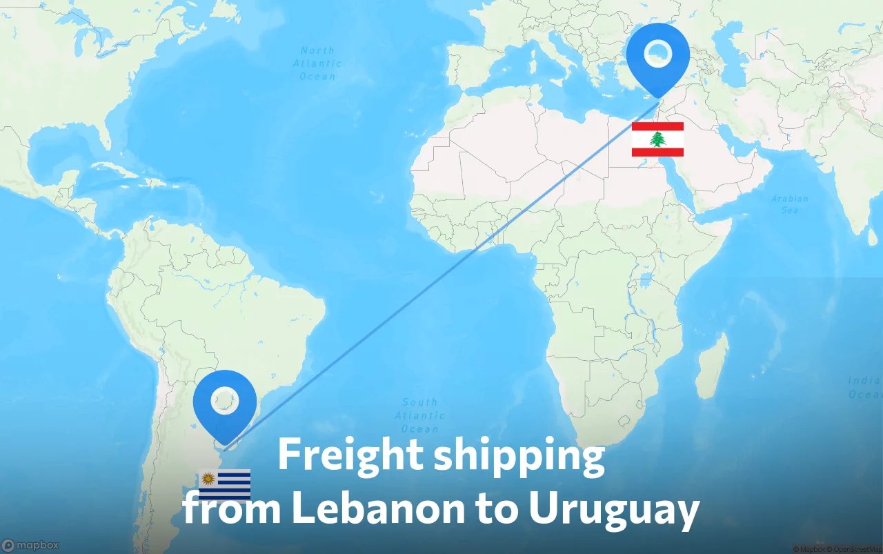 Shipping route from Lebanon to Uruguay