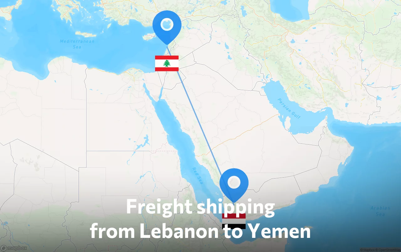 Shipping route from Lebanon to Yemen