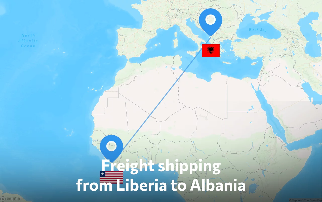 Shipping route from Liberia to Albania