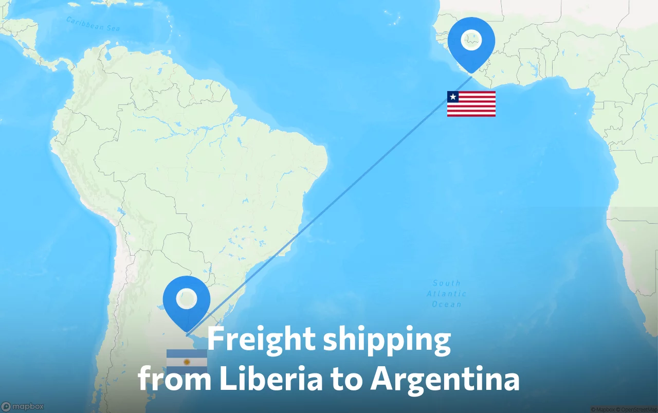 Shipping route from Liberia to Argentina