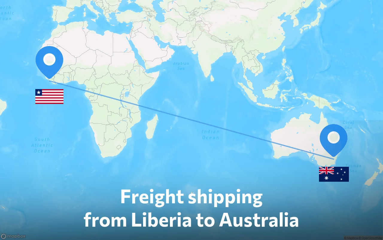 Shipping route from Liberia to Australia