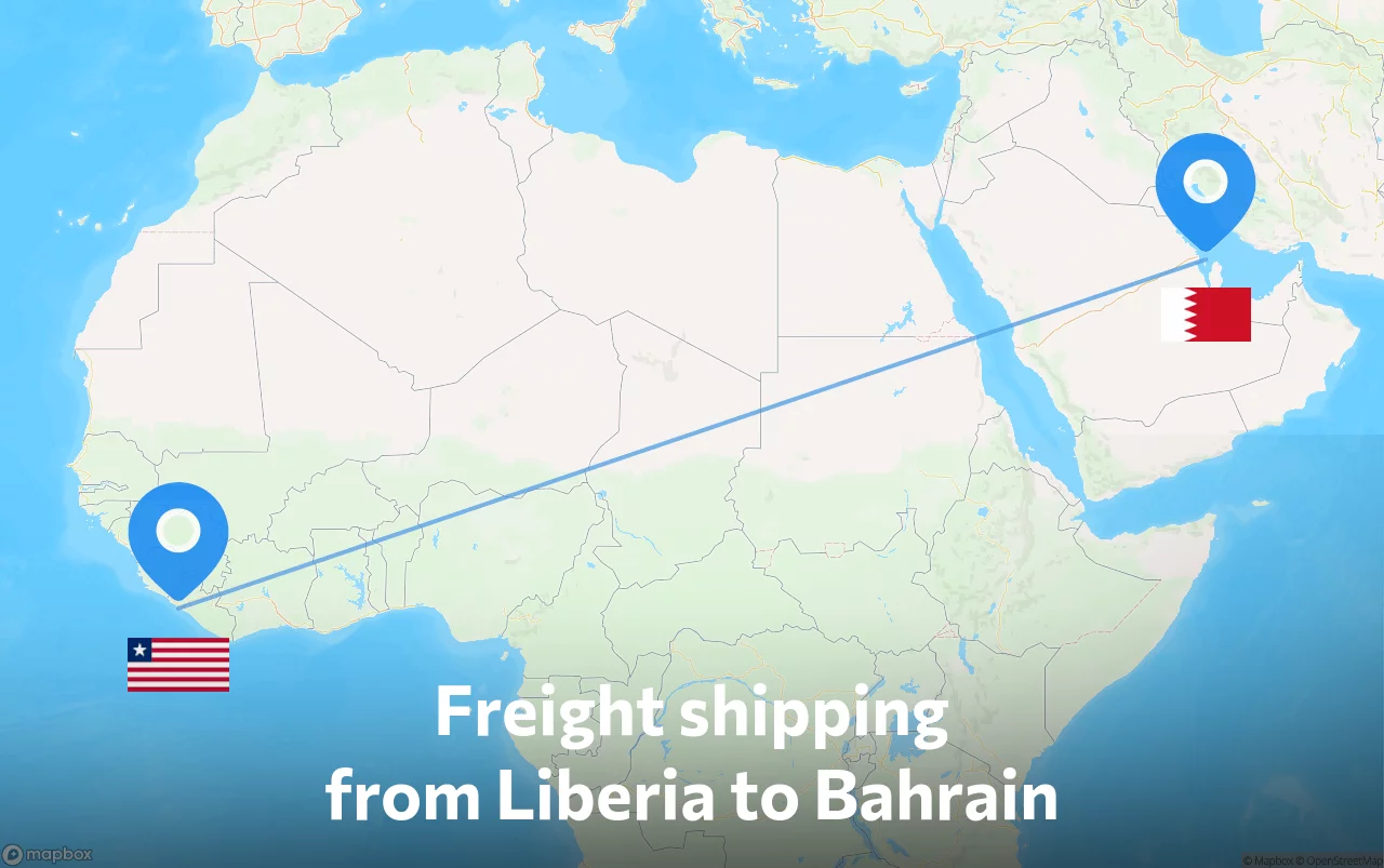 Shipping route from Liberia to Bahrain