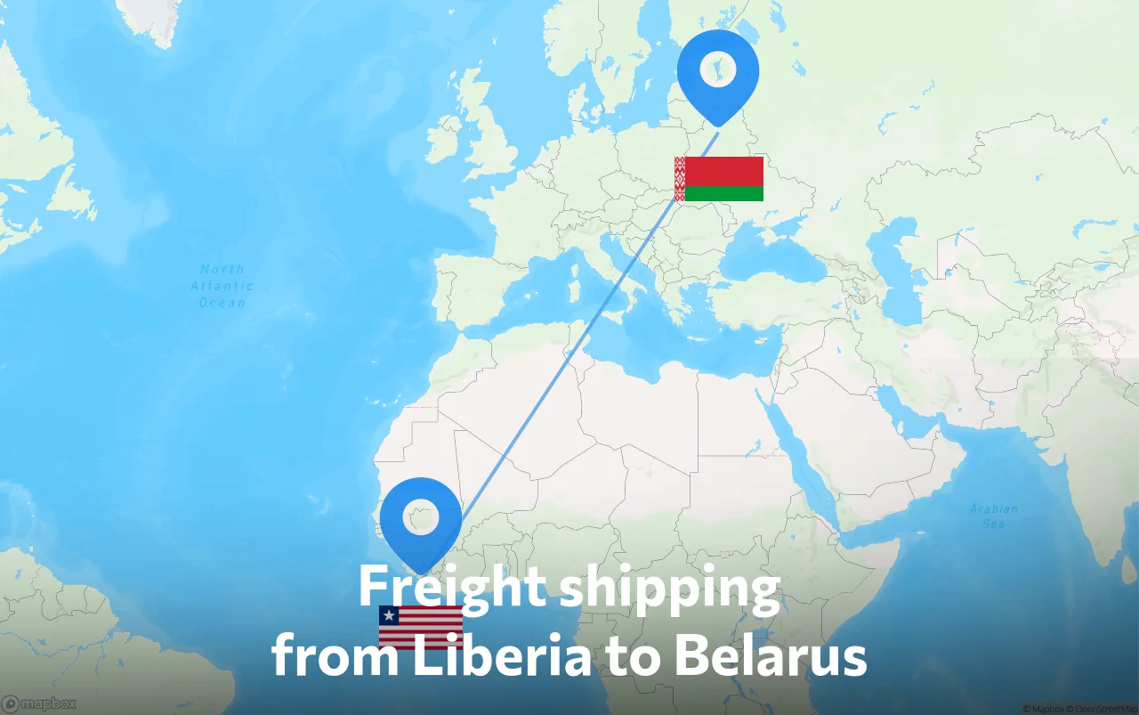 Shipping route from Liberia to Belarus