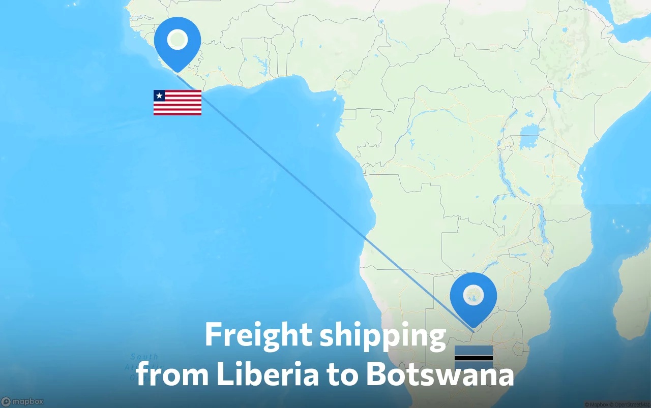 Shipping route from Liberia to Botswana
