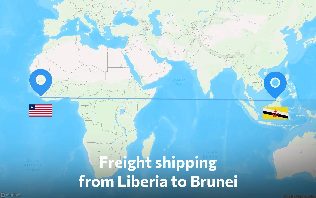Shipping route from Liberia to Brunei