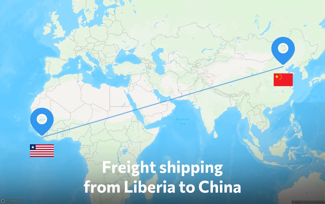 Shipping route from Liberia to China