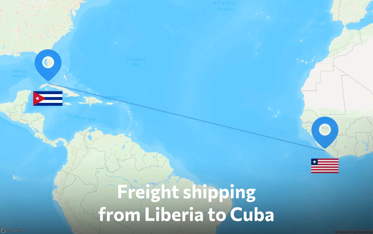 Shipping route from Liberia to Cuba