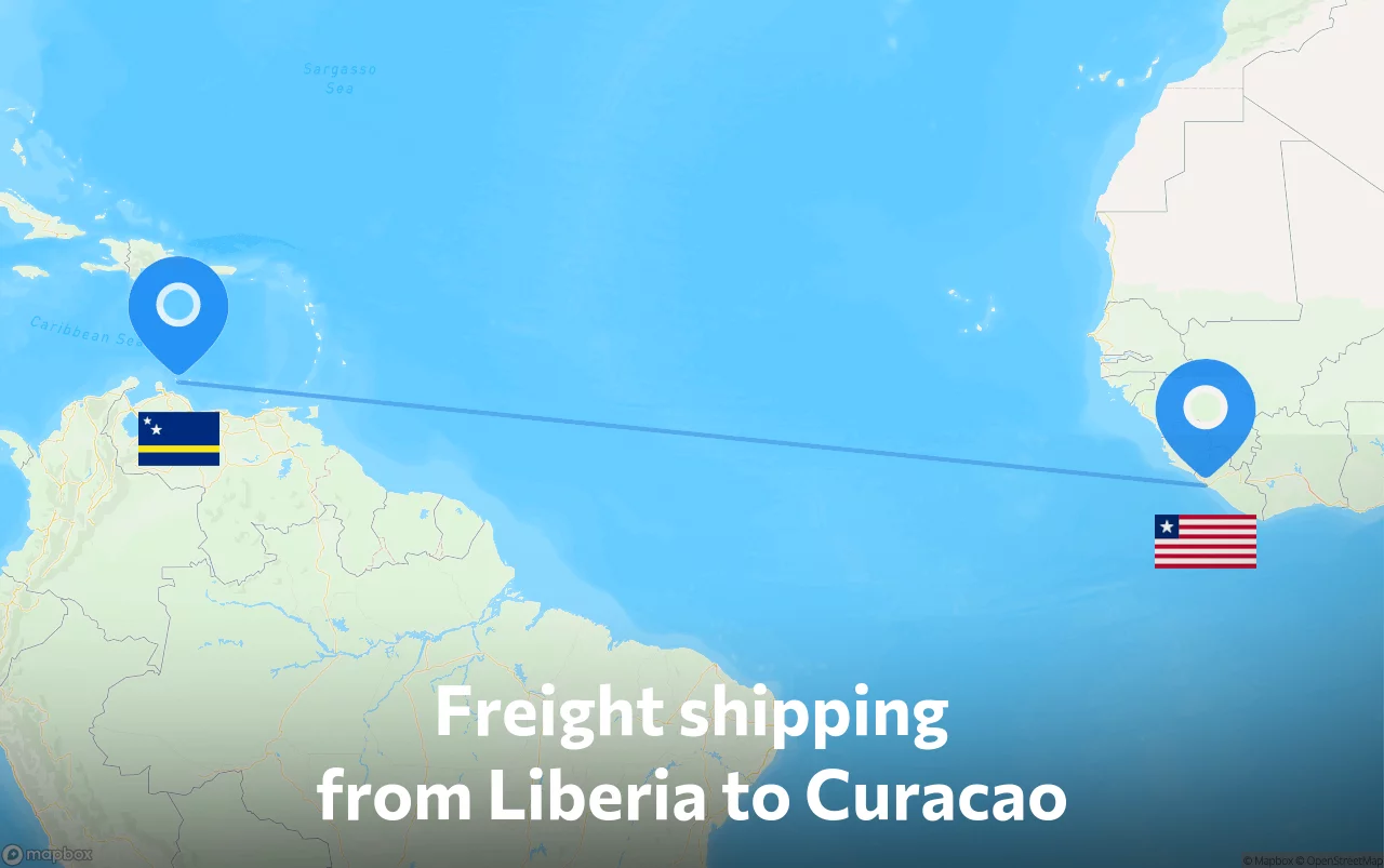 Shipping route from Liberia to Curacao