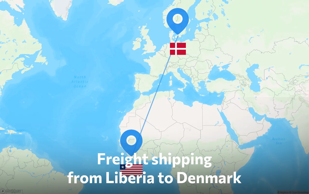 Shipping route from Liberia to Denmark