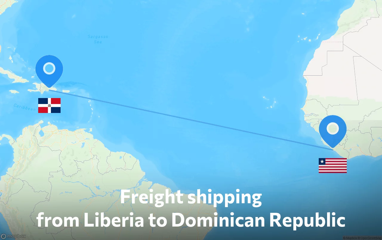 Shipping route from Liberia to Dominican Republic
