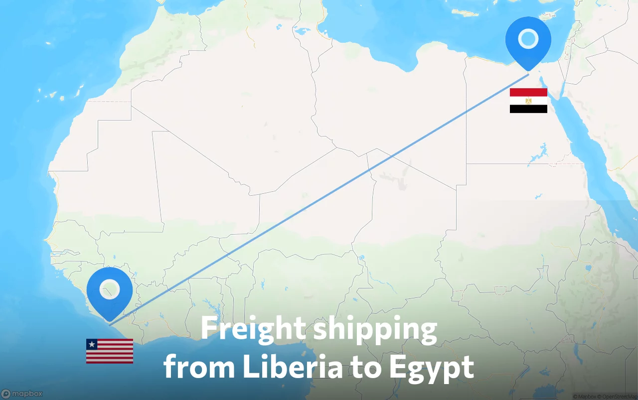 Shipping route from Liberia to Egypt