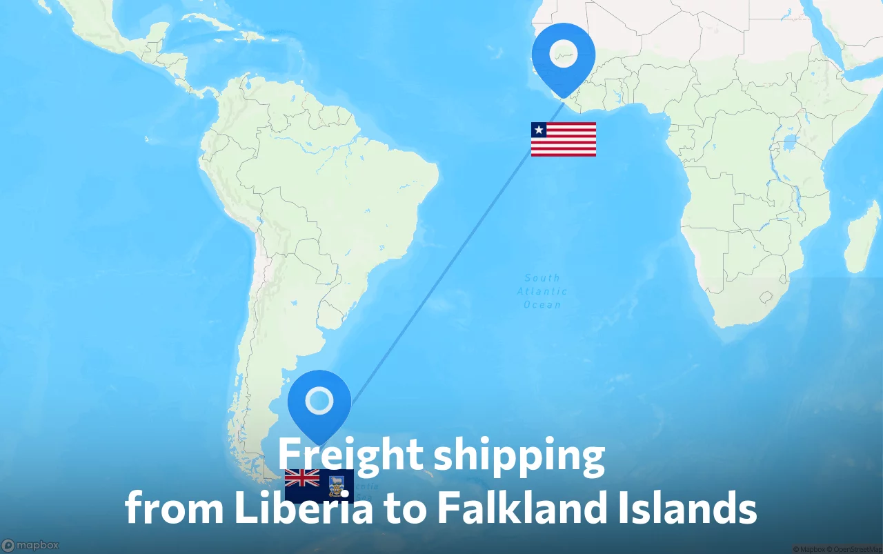 Shipping route from Liberia to Falkland Islands